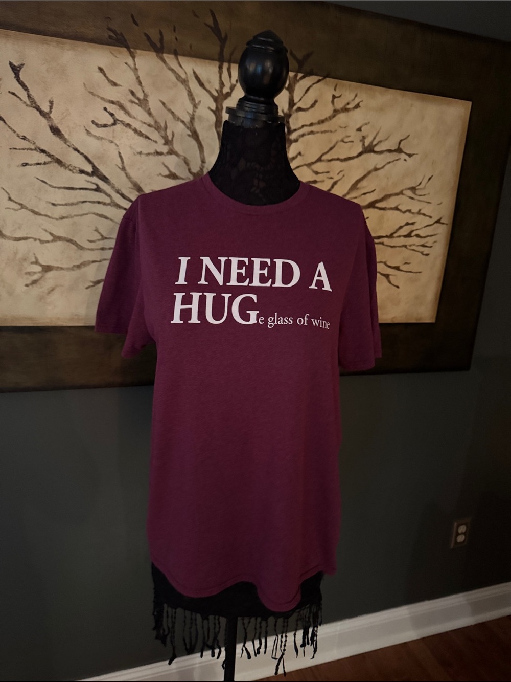 Women's Burgundy Graphic Tee - 'I Need A Hug' Wine Shirt